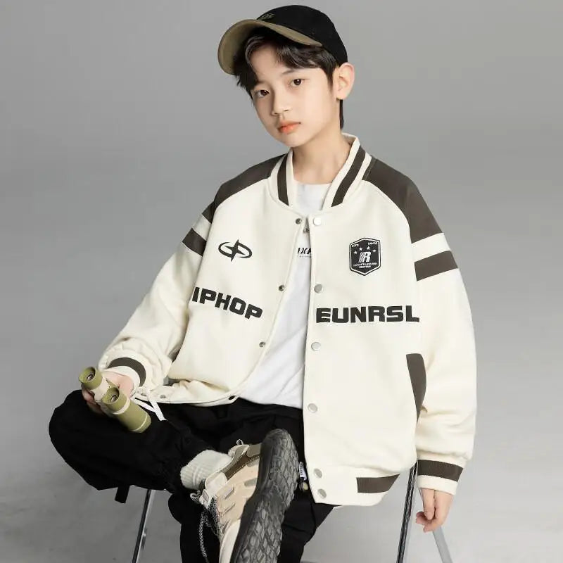 Collection printemps-automne 2025 : vêtements d'extérieur pour garçons, uniformes tendance, tenue décontractée, élégant, uniforme de baseball à manches longues