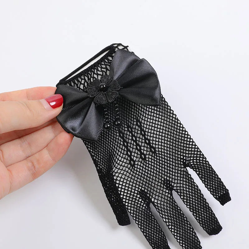 Gants de princesse tendance pour mariage, en maille, pour soirée, accessoires de fête pour enfants, avec un nœud d'anniversaire, gants de performance pour