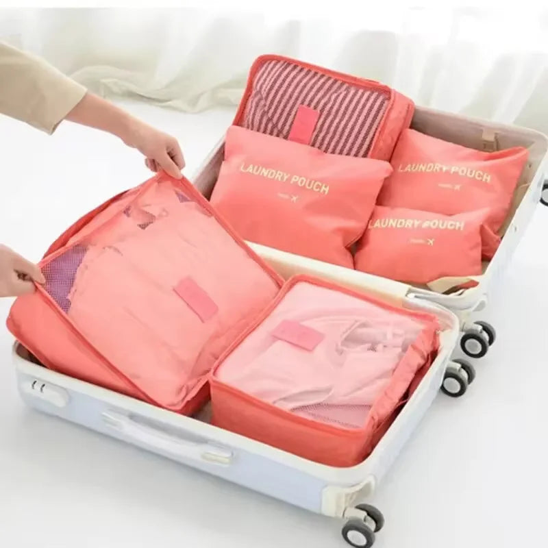 6 pièces/ensemble rose/bleu/gris sac de rangement de voyage grande capacité étanche bagages vêtements sous-vêtements sac de rangement sac avec fermeture éclair