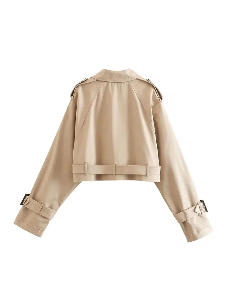 Veste Trench courte avec ceinture pour femme, Streetwear Vintage, Double boutonnage, manches longues, haut, manteau féminin, tenues de printemps, 2024
