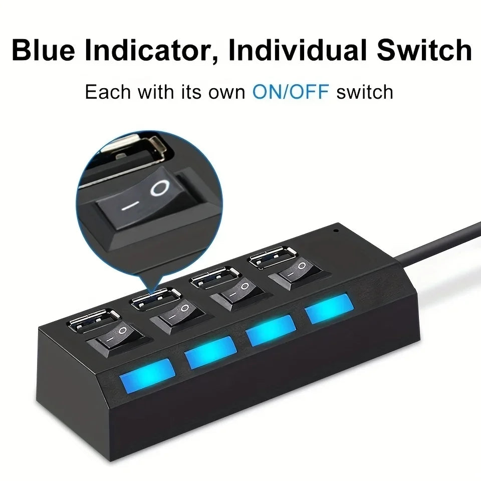 USB Hub Splitter With Individual Switch USB 4/7 Port Splitter Individual Switch USB Adapter Hub Multi-Port Socket Powered ON/OFF