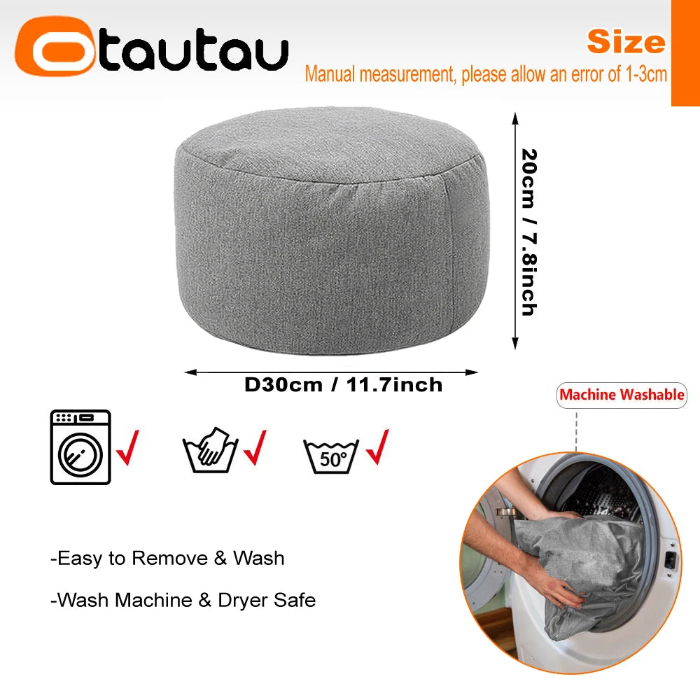 Tabouret rond OTAUTAU D30cm*H20cm, pouf en lin avec garniture, repose-pieds, style tatami/futon, JD001