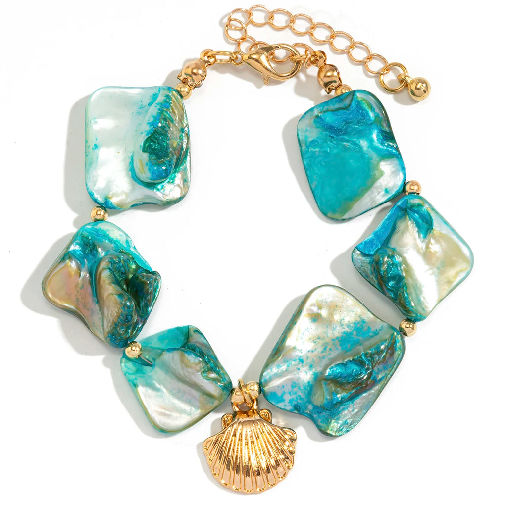 Bracelets Ingemark multicolores bohèmes à maillons irréguliers pour femmes, style Kpop, boucle OT, pendentif conque, bijoux de main esthétiques Y2K