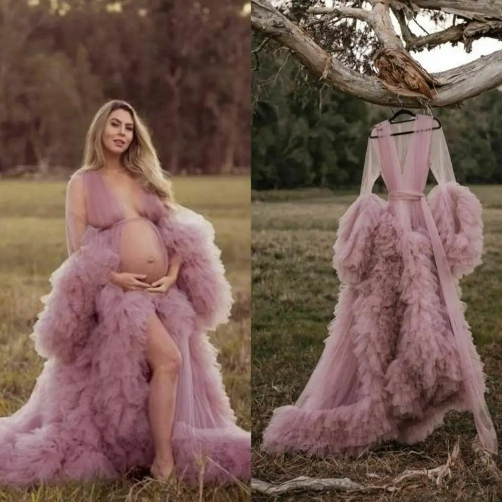 Robes de maternité, peignoirs longs en tulle pour femmes, robes de chambre pour séances photo, anniversaires, robes de mariée sexy et moelleuses, vêtements de nuit pour fêtes, robes sur mesure 2021