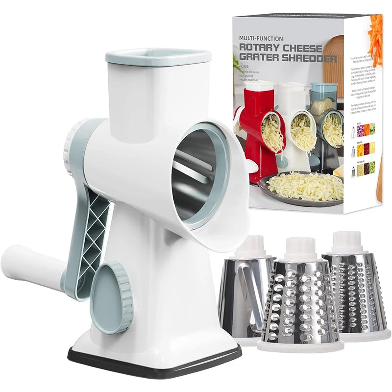 Râpe à fromage rotative 3 en 1 LMETJMA, trancheuse à légumes manuelle polyvalente, broyeur à cacahuètes et noix, râpe à fromage et légumes, transparente JT242