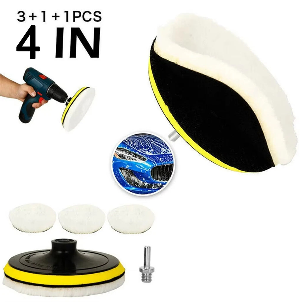 Lot de 5 disques de ponçage floqués de 10 cm (4 pouces) avec support auto-agrippant, en laine, pour polisseuse électrique.