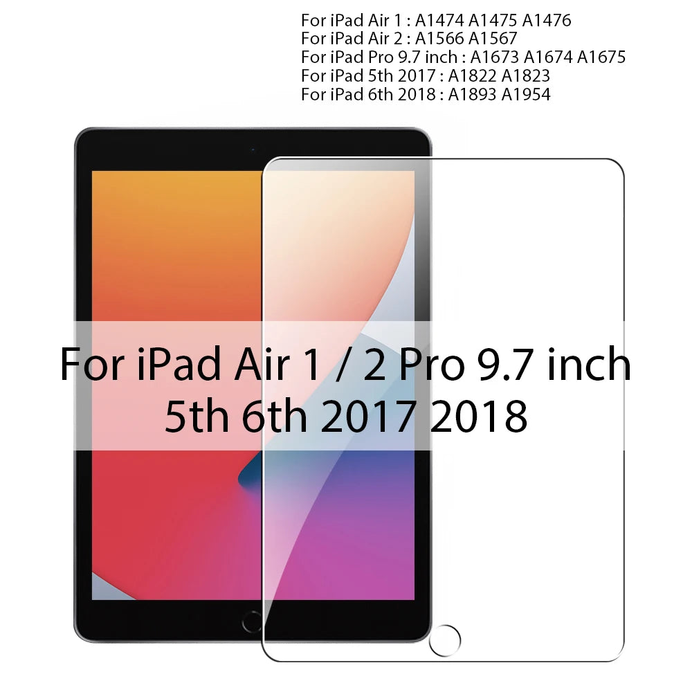 Protection d'écran en verre trempé pour Apple iPad Pro 12,9", 11", 9,7", 10,2" et 10,9", Air 4, 5, Mini 6 (5e, 6e, 7e, 8e, 9e et 10e générations) - Film protecteur
