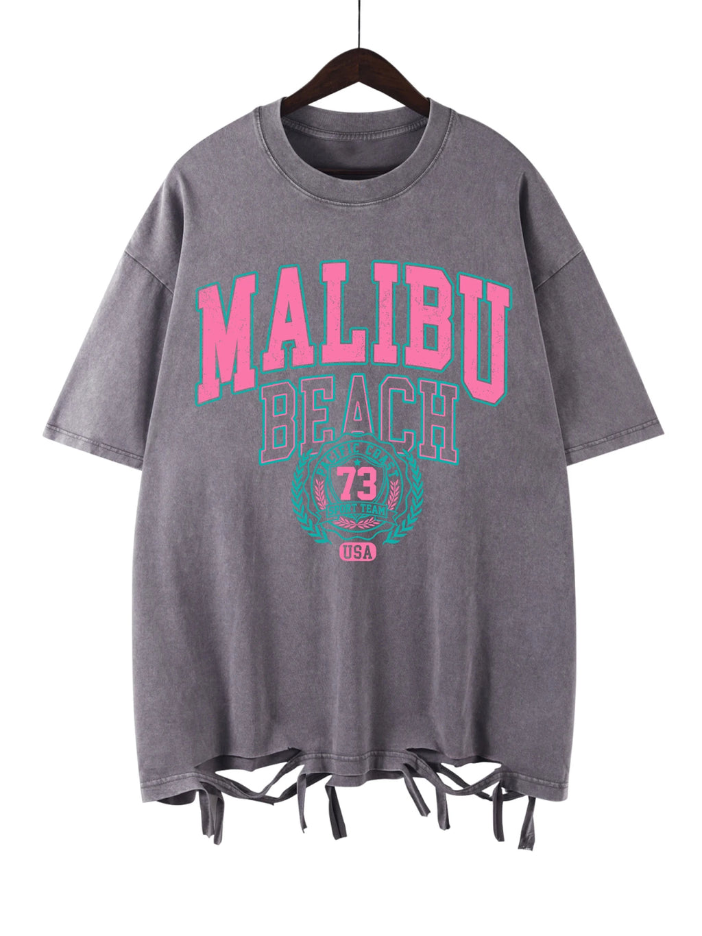 Malibu Beach T-Shirt lavé femmes lettre impression coton T-Shirt confortable col rond hauts décontracté surdimensionné t-shirts vêtements féminins