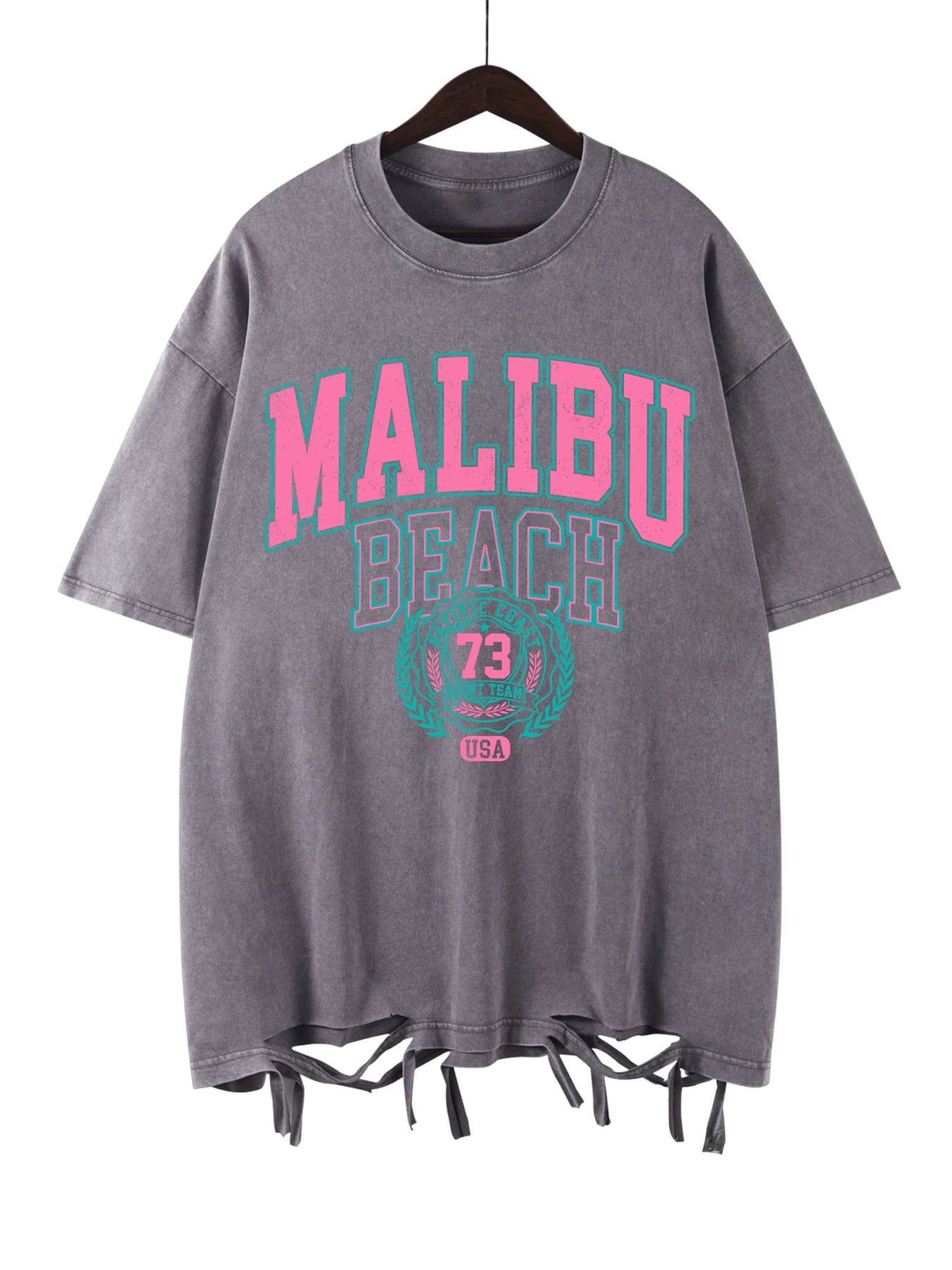 Malibu Beach T-Shirt lavé femmes lettre impression coton T-Shirt confortable col rond hauts décontracté surdimensionné t-shirts vêtements féminins