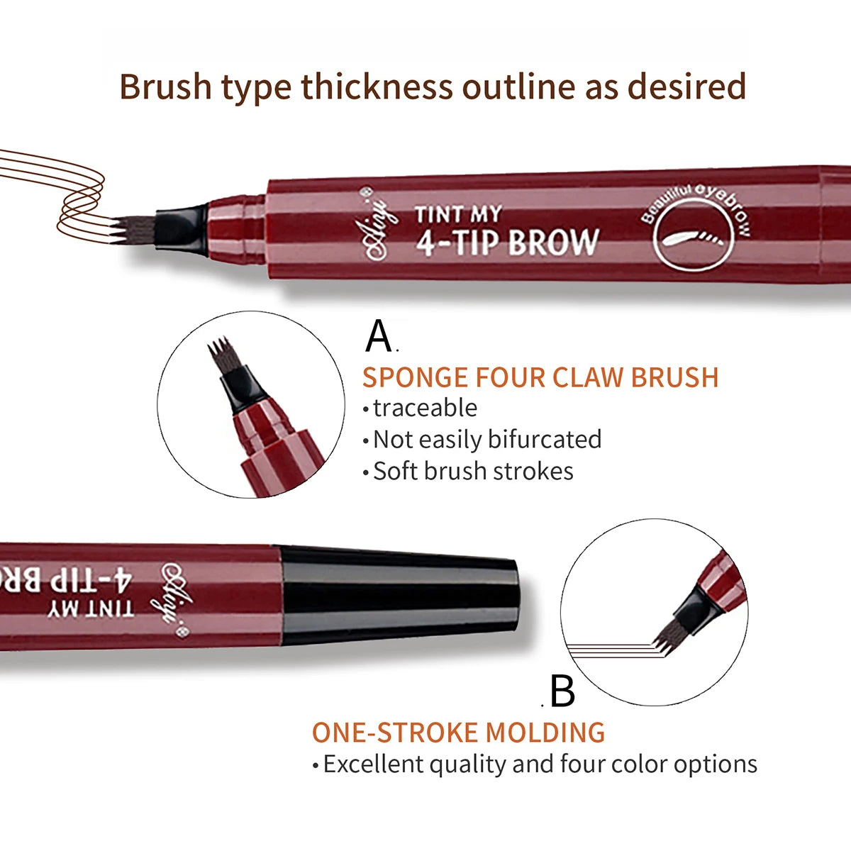Crayon à sourcils microblading à 4 fourchettes, imperméable, maquillage naturel longue durée, cinq couleurs