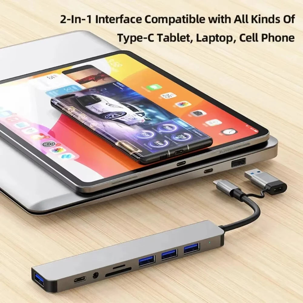 USB-C Hub USB 3.0 HUB C Ports à 7 Ports USB HUB répartiteur USB avec USB 3.0 4 USB 2.0 et 2 Ports USB C distributeur USB