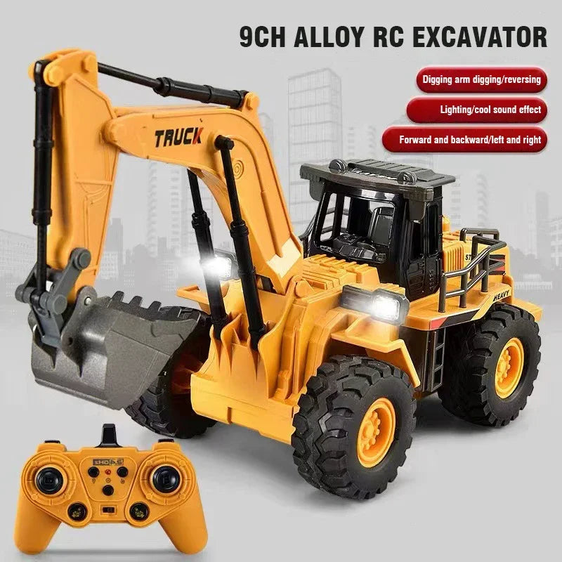 2.4G Alloy Remote Control Excavator Bulldozer Dump Truck Engineering Vehicle Toy 9CH RC Trucks Model Children Toy Kids Xmas Gift