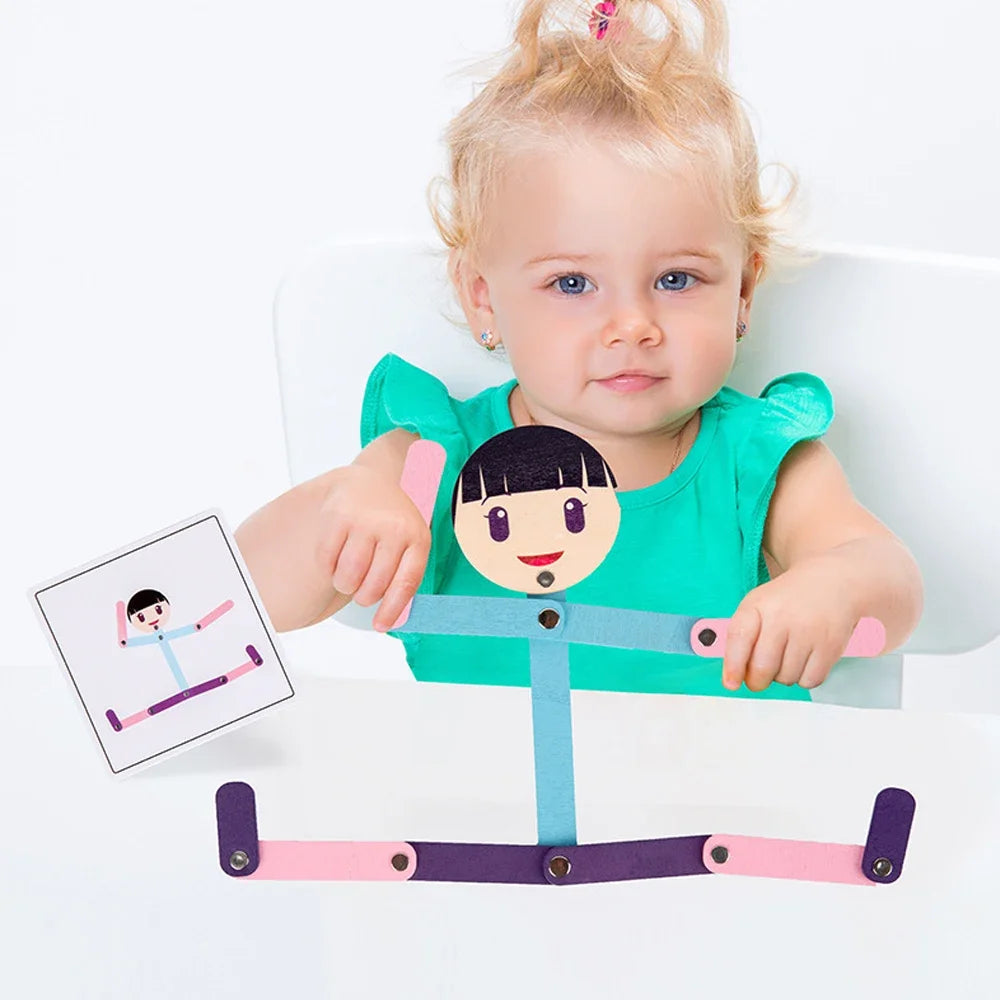Jeu de puzzle en bois à monter soi-même, représentant un homme sportif, idéal pour l'éveil des enfants et le développement de la motricité fine