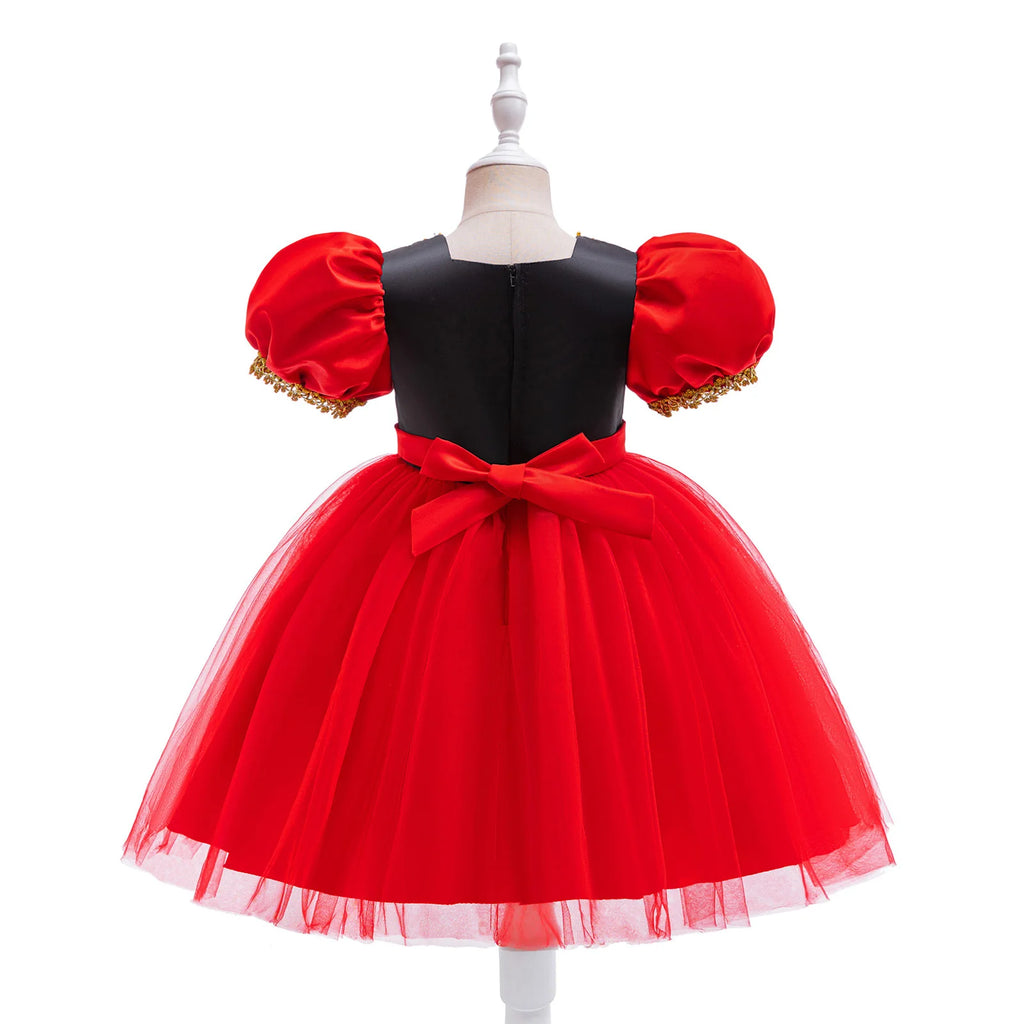 Costume de princesse cœurs rouges pour enfants filles, robe Tutu en Tulle à manches bouffantes, sangle dorée, fête à thème d'halloween, robe de jeu de rôle reine