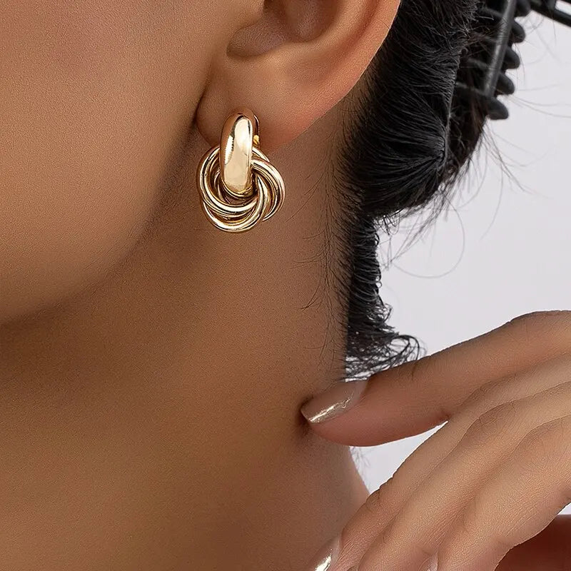 2 paires ensemble or argent couleur noeud cerceau ensemble de boucles d'oreilles pour les femmes brillant placage à la mode boucle d'oreille goujon mignon usage quotidien ensemble de bijoux