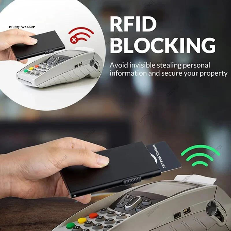 Portefeuille intelligent RFID avec porte-cartes de crédit, en métal fin et mince, pour hommes et femmes, portefeuille minimaliste à ouverture par clapet, petit porte-monnaie noir en métal