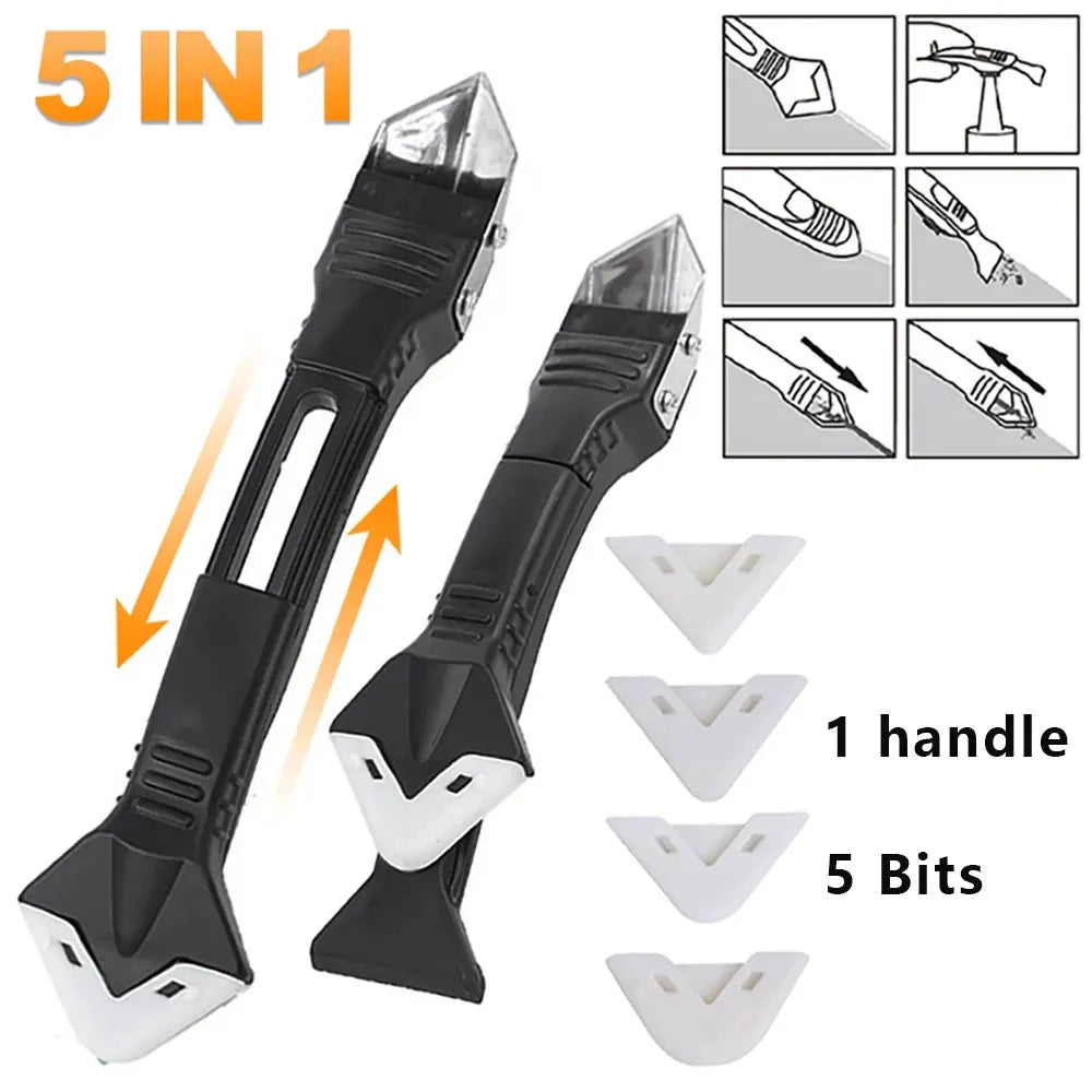 Kit d'outils de colle pour pelle à tête métallique 5 en 1 : spatule en silicone, dissolvant de calfeutrage, retrait de coulis, finition de mastic et déchets de coin
