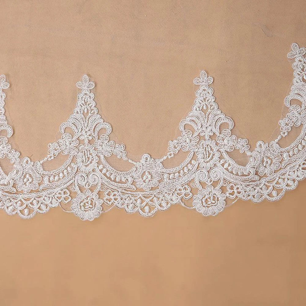 Voile de mariée 3M une couche bordée de dentelle blanc ivoire style cathédrale, long voile de mariée, accessoires de mariage pas chers