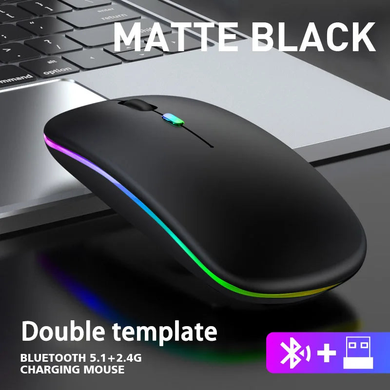 Souris sans fil pour ordinateur portable PC, Bluetooth RGB rechargeable, souris sans fil silencieuse avec rétroéclairage LED, souris ergonomique pour le jeu