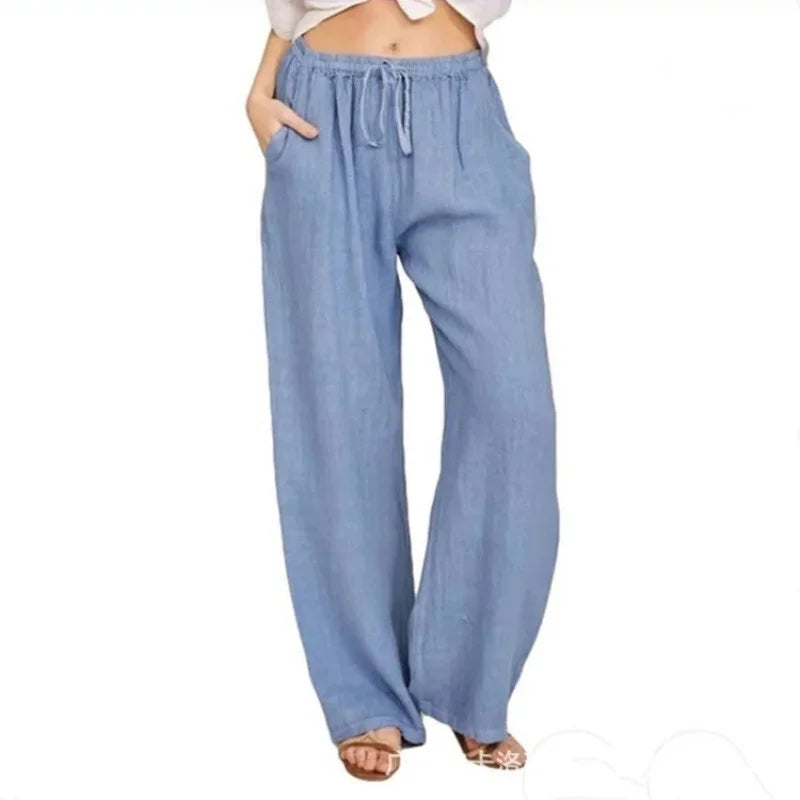2025 printemps coton lin femmes pantalon noir poches ample surdimensionné Baggy pantalon femme été décontracté mode bureau dame bas
