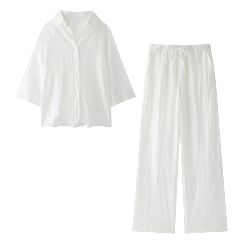 Ensemble Jacquard pour femmes, chemise ample, pantalon décontracté, Chic, imprimé, nouvelle mode printemps 2024