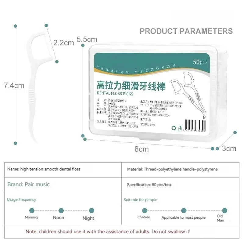 50/100/150/250/500pcs Portable Disposable Dental Floss Plastic Toothpick High-tension Dental Floss Stick Dental Box Oral Care