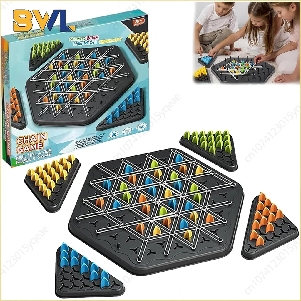 Nouveau jeu d'échecs géométrique en chaîne, puzzle d'échecs triangulaire, jeu de bureau avec élastique, exercice d'interaction familiale, jouet de réflexion, cadeau