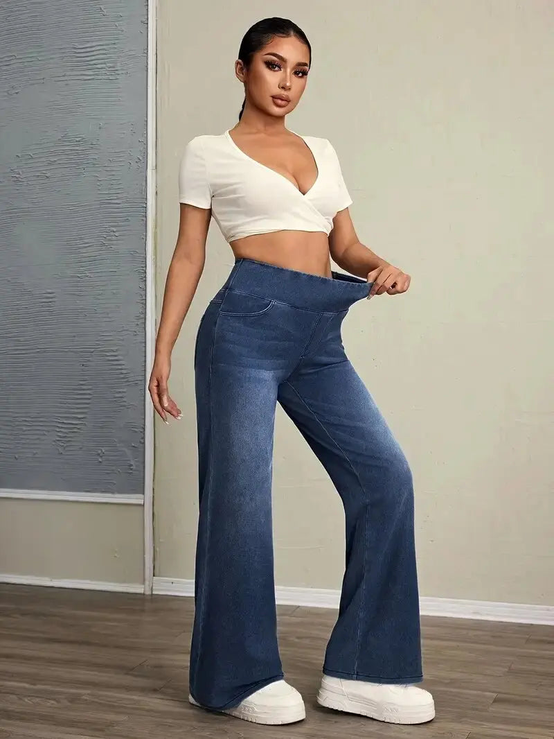 Jean taille élastique pour femme, pantalon à jambes droites, ample, extensible, tendance, confortable, polyvalent, transfrontalier, nouvelle collection