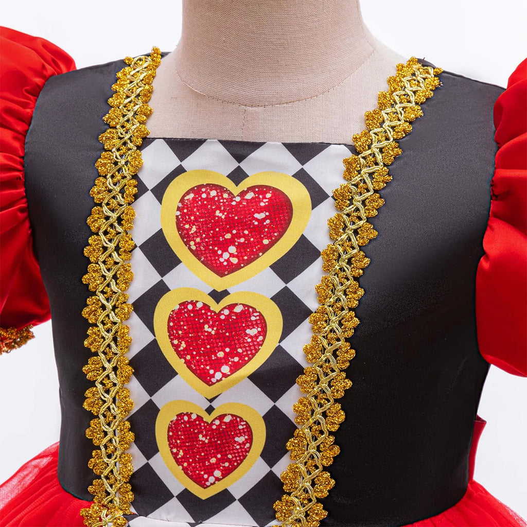 Costume de princesse cœurs rouges pour enfants filles, robe Tutu en Tulle à manches bouffantes, sangle dorée, fête à thème d'halloween, robe de jeu de rôle reine
