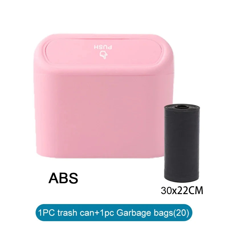 The covered car trash can contains 3 black garbage bags. The small car trash can is leak proof and miniature