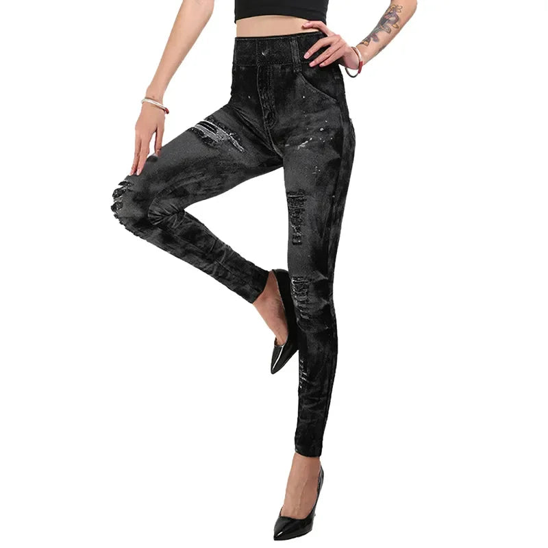 Femmes Imitation jean Leggings extensibles mode Sexy mince Push Up dame Leggings de gymnastique casual Simple taille haute Streetwear Leggings
