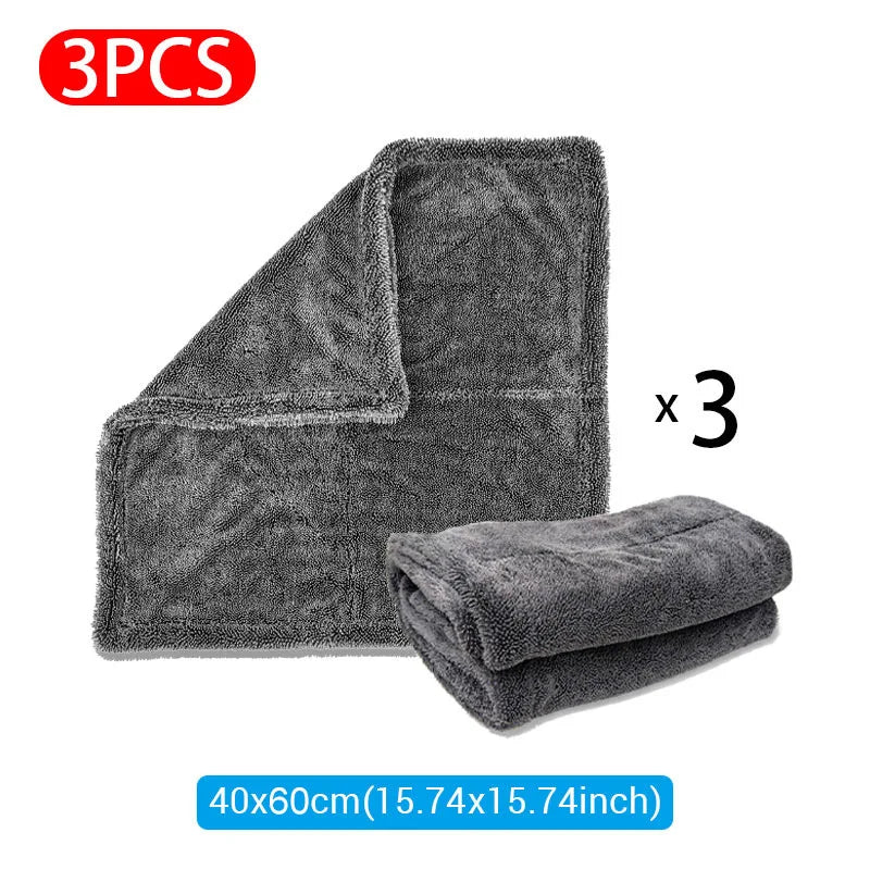 Serviette de nettoyage de voiture en microfibre 1200GSM/600GSM, Double face, Super absorbant, chiffon de nettoyage anti-rayures, doux et pelucheux