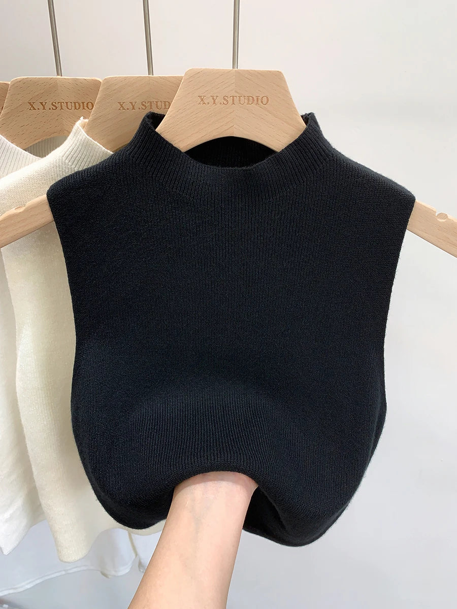 Femmes tricoté débardeur été automne mince pull court sans manches solide printemps automne pulls pulls 2025