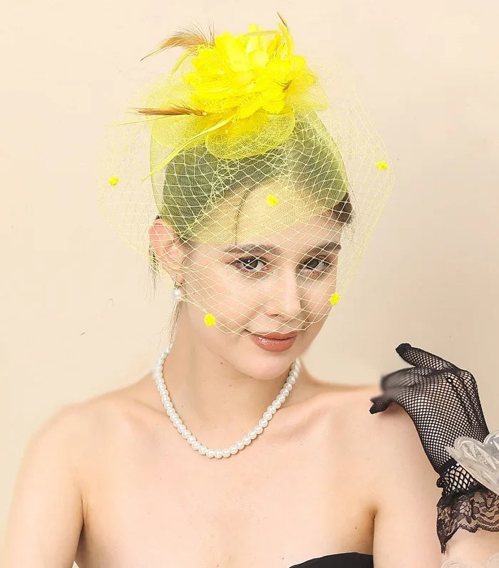 bandeaux de cheveux fleuris pour mariage, bijoux de tête, accessoires de coiffure pour la mariée, petit chapeau, bandeau à plumes, voile de scène