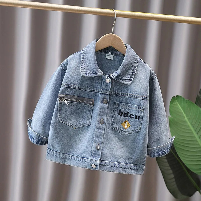 Veste en jean bébé style mignon avec dinosaure pour garçon et fille, manteau décontracté en jean, adorable tenue dinosaure pour bébé (2-11 ans)