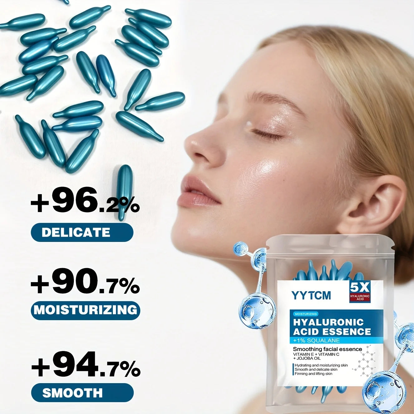 Capsules d'essence hydratante intense à l'acide hyaluronique, sérum hydratant et illuminateur pour la peau (0,4 g x 30 capsules) - 1 sachet