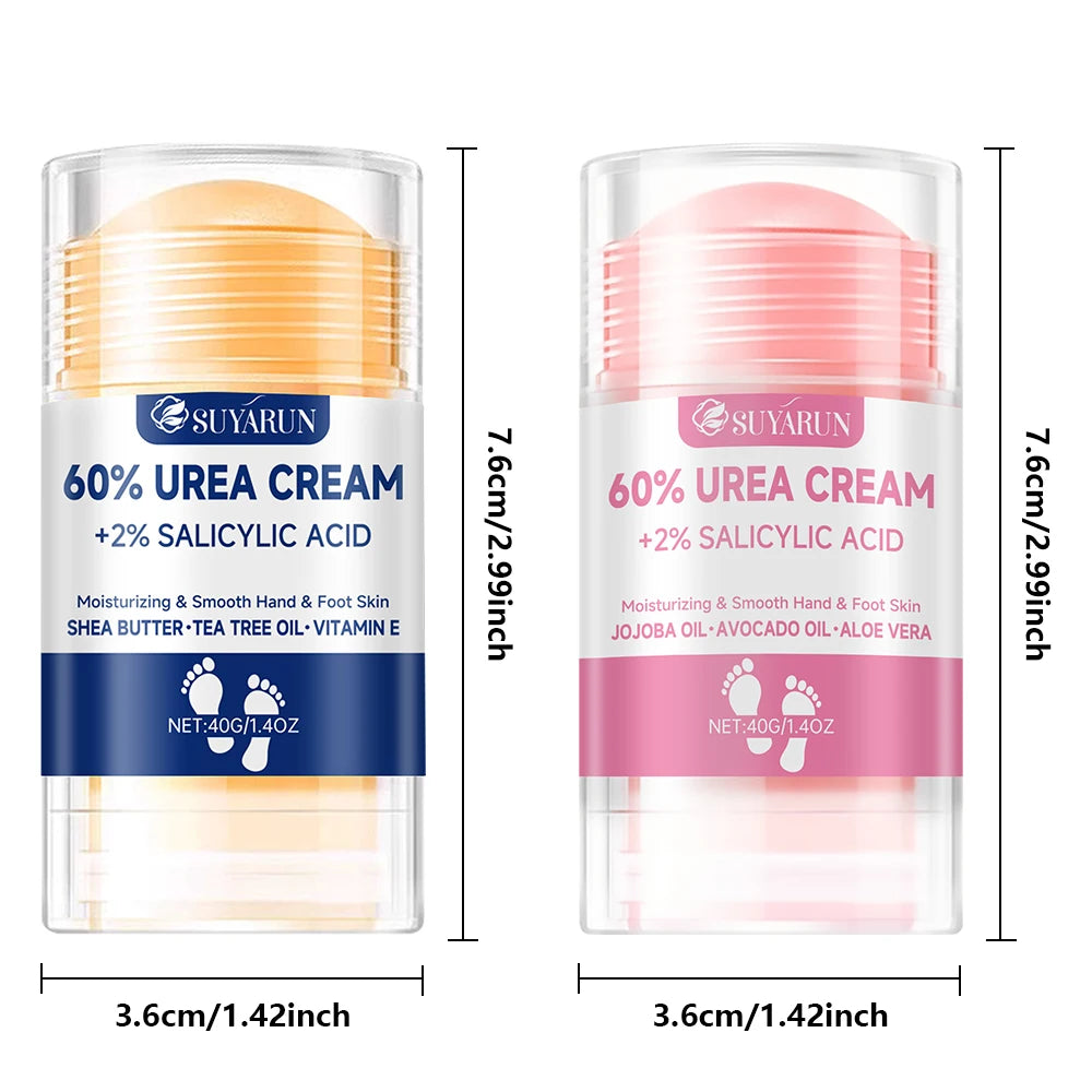 SUYARUN 60 % Urea Foot Cream Stick - Hydratant et exfoliant, réparation du talon fissuré, hydratation profonde pour pieds secs, protection prolongée