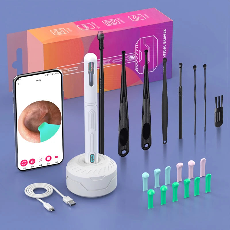 Endoscope WiFi 4.2mm 1080P, caméra de sélection d'oreille avec Base de cuillère d'oreille pour iOS/Android, Otoscope de nettoyage d'oreille avec outil d'élimination du cérumen