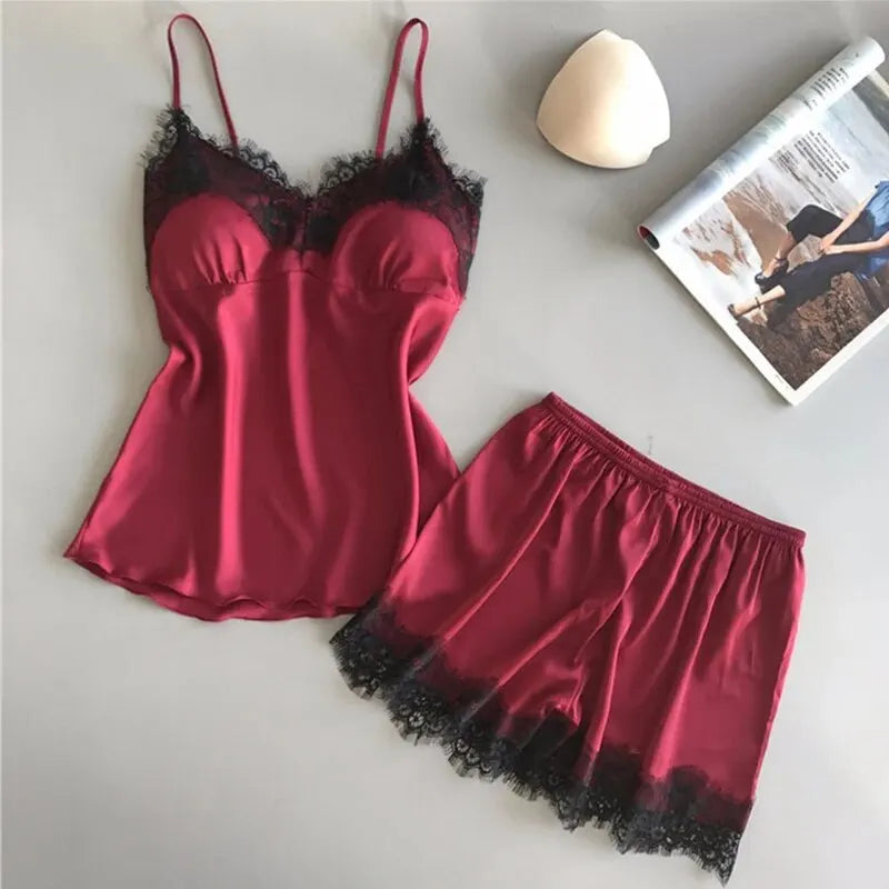 Femmes pyjama costume mode col en v dentelle Sexy Lingerie pyjamas sommeil ensemble short et haut vêtements de nuit nouveau