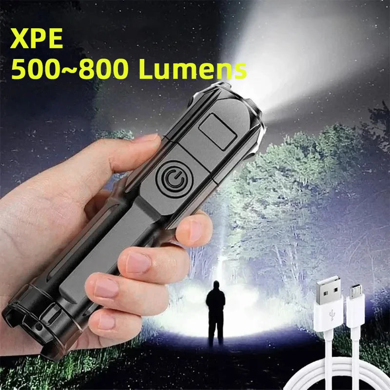 Lampe torche LED pour Camping, haute puissance, Rechargeable, USB, lanterne Zoom, batterie intégrée, étanche, pour la pêche en plein air