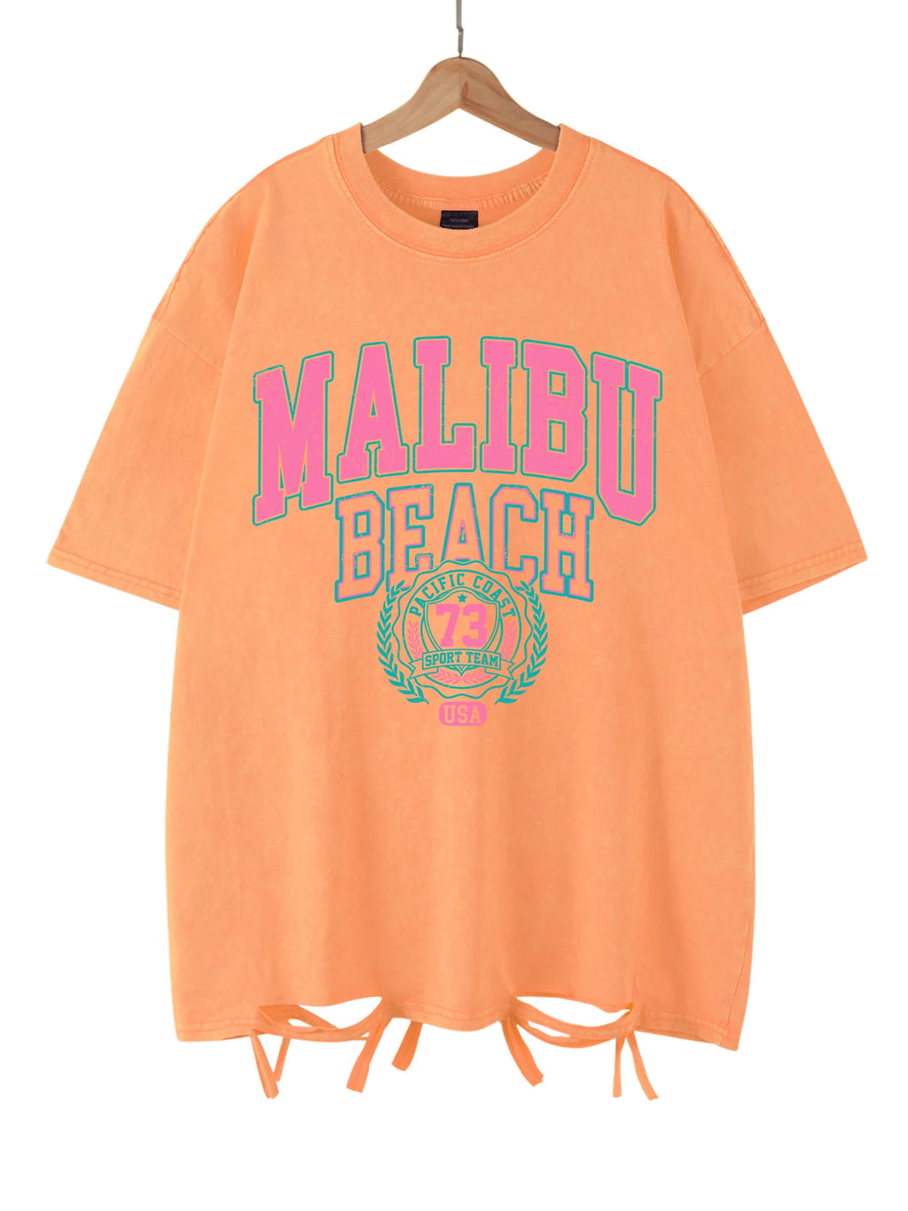Malibu Beach T-Shirt lavé femmes lettre impression coton T-Shirt confortable col rond hauts décontracté surdimensionné t-shirts vêtements féminins
