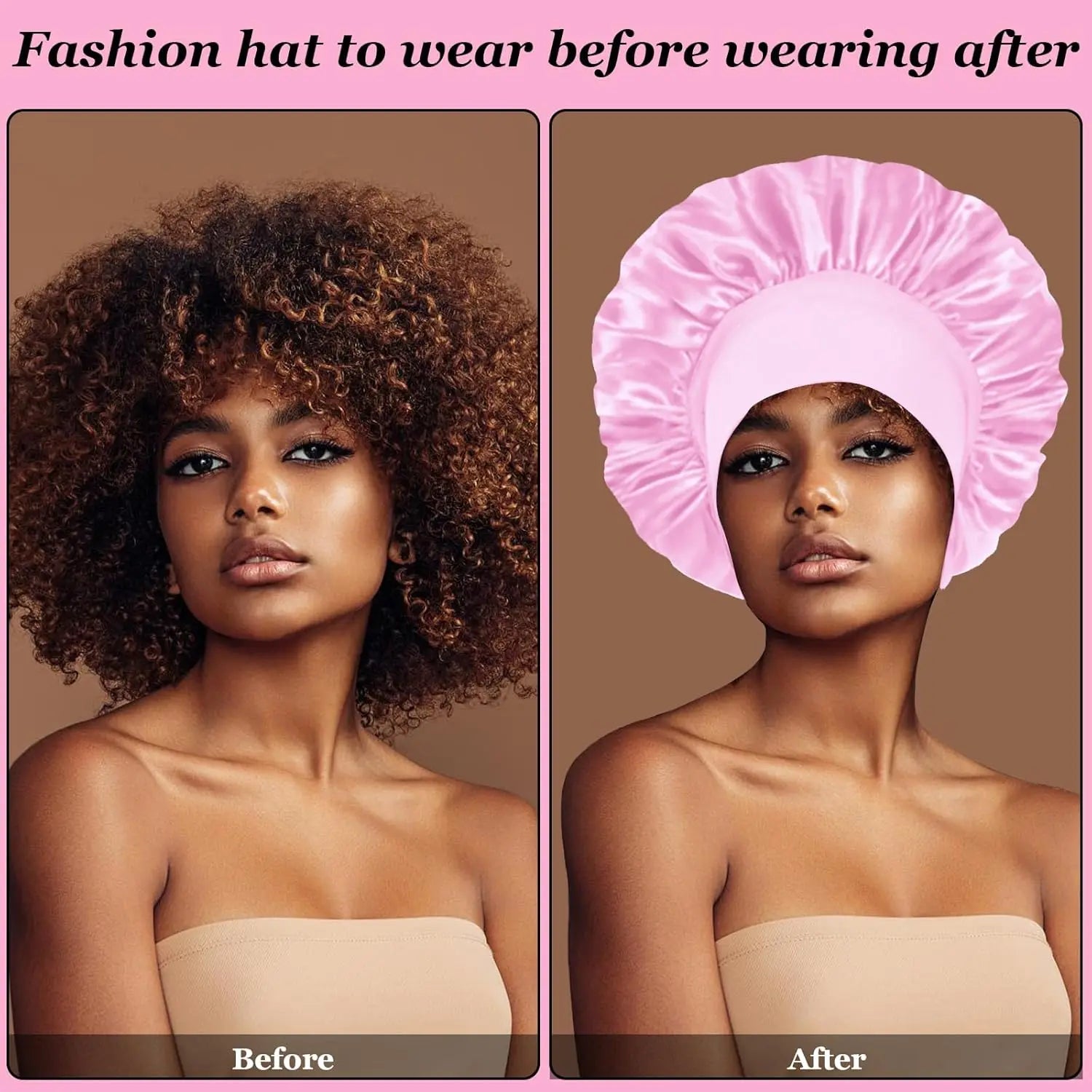 Bonnets en satin de soie pour femmes et hommes - Bonnet élastique à large bande pour cheveux bouclés - Bonnet de douche pour dormir, outil pour perruque