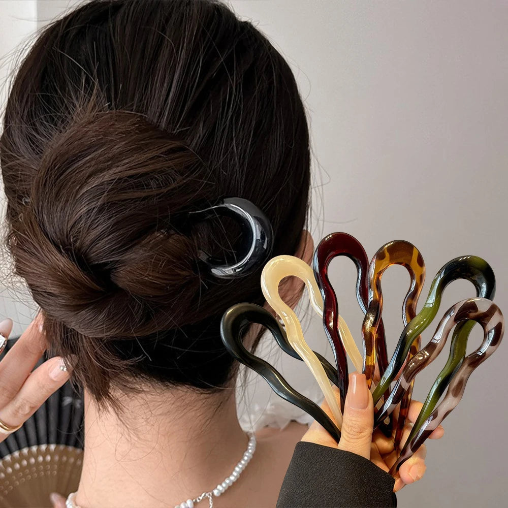 Fourchette à cheveux en forme de U, épingle à cheveux en acétate acrylique écaille de tortue, accessoire de coiffure géométrique pour femmes et filles
