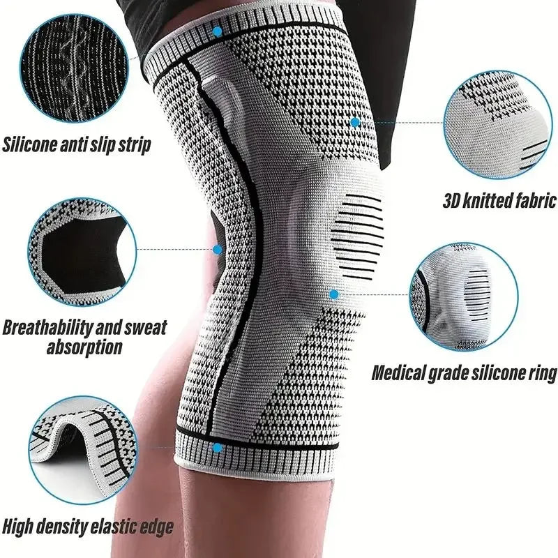Genouillère antidérapante avec coussinet rotulien en gel et stabilisateurs, manchon de compression confortable pour l'arthrite et le sport (1 pièce)