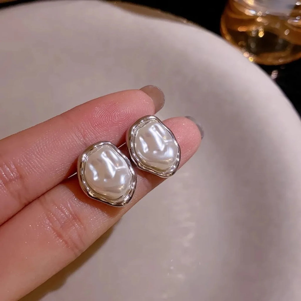 Boucles d'oreilles en métal pour femmes, 2 pièces, Imitation irrégulière de perles, élégantes, dorées, argentées, géométriques, bijoux de personnalité