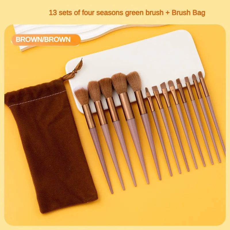 Ensemble de 13 pinceaux de maquillage Purpleflower en forme de feuille de houx, à poils doux, comprenant un pinceau poudre pour le visage, un pinceau illuminateur, un pinceau blush et un pinceau fard à paupières. Un ensemble complet d'outils de beauté.