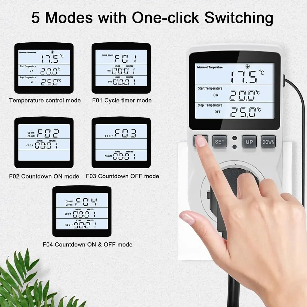 EU Plug Digital Temperature Controller Timer Socket Thermostat With Timer Switch Cooling Heating Temperature Sensor