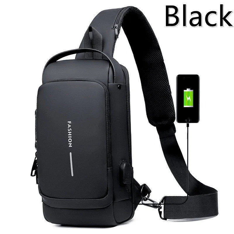 Nouveau Sac de poitrine antivol pour hommes USB charge bandoulière école courte distance sac d'exercice