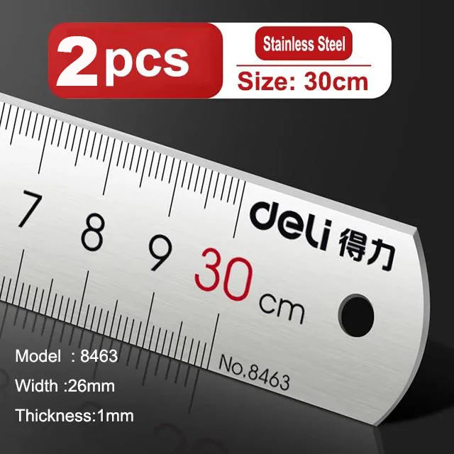 Deli Stainless Steel Ruler 15/20/30cm Metal Straight Ruler for Home School Precision Measuring Drawing Tool Supplies 1/2/5pcs