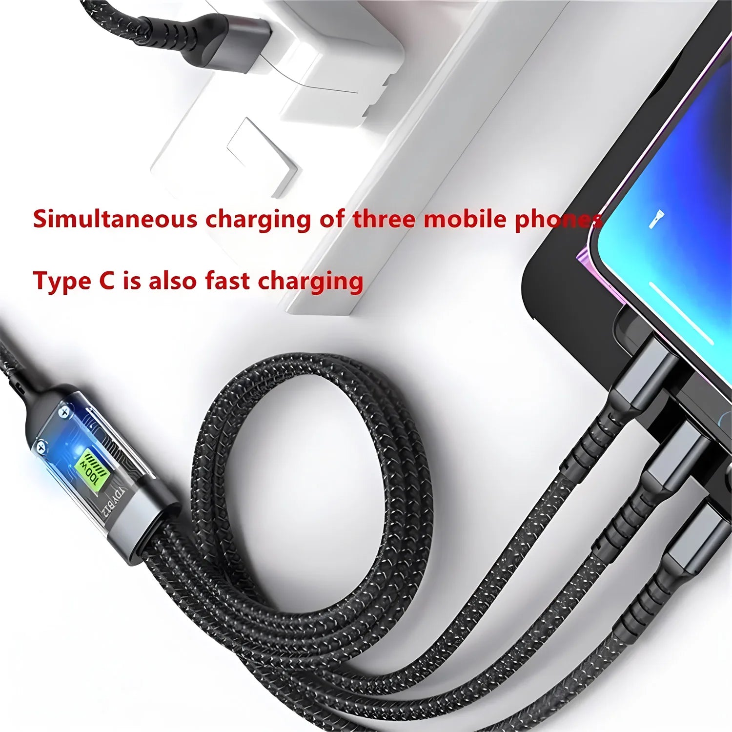 Câble de charge rapide Transparent 3 en 1 100w, Micro USB Type C, pour iPhone 15, Samsung, Huawei, chargeur de lampe pilote, câble de données USB C 6A